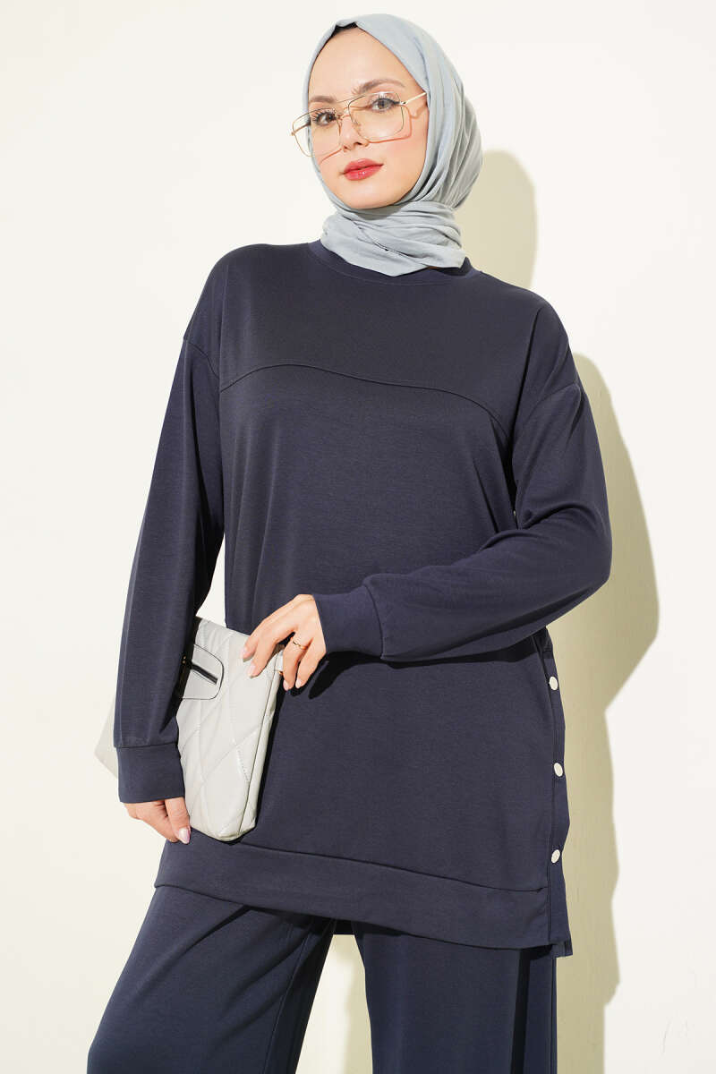 Two-Piece Set with Metal Snap Detail - Navy