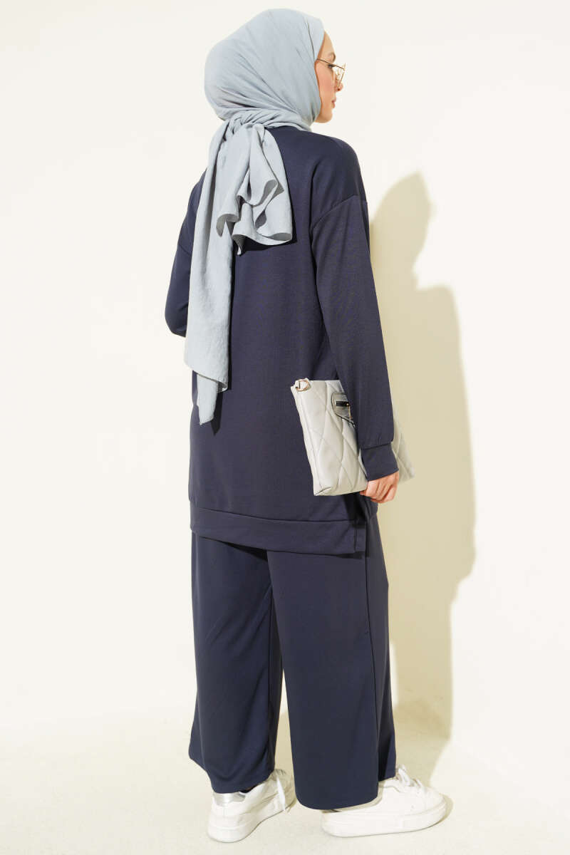 Two-Piece Set with Metal Snap Detail - Navy