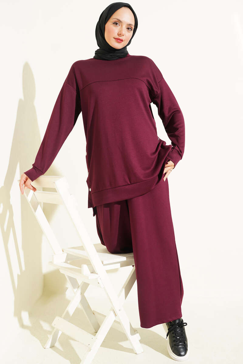 Two-Piece Set with Metal Snap Detail - Plum