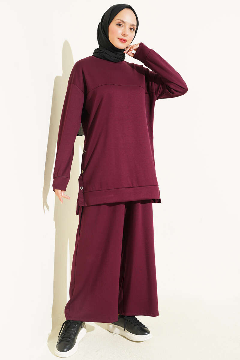 Two-Piece Set with Metal Snap Detail - Plum