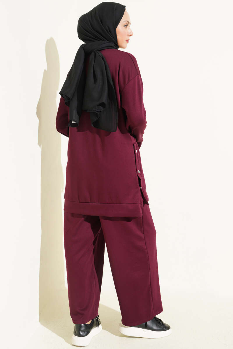 Two-Piece Set with Metal Snap Detail - Plum