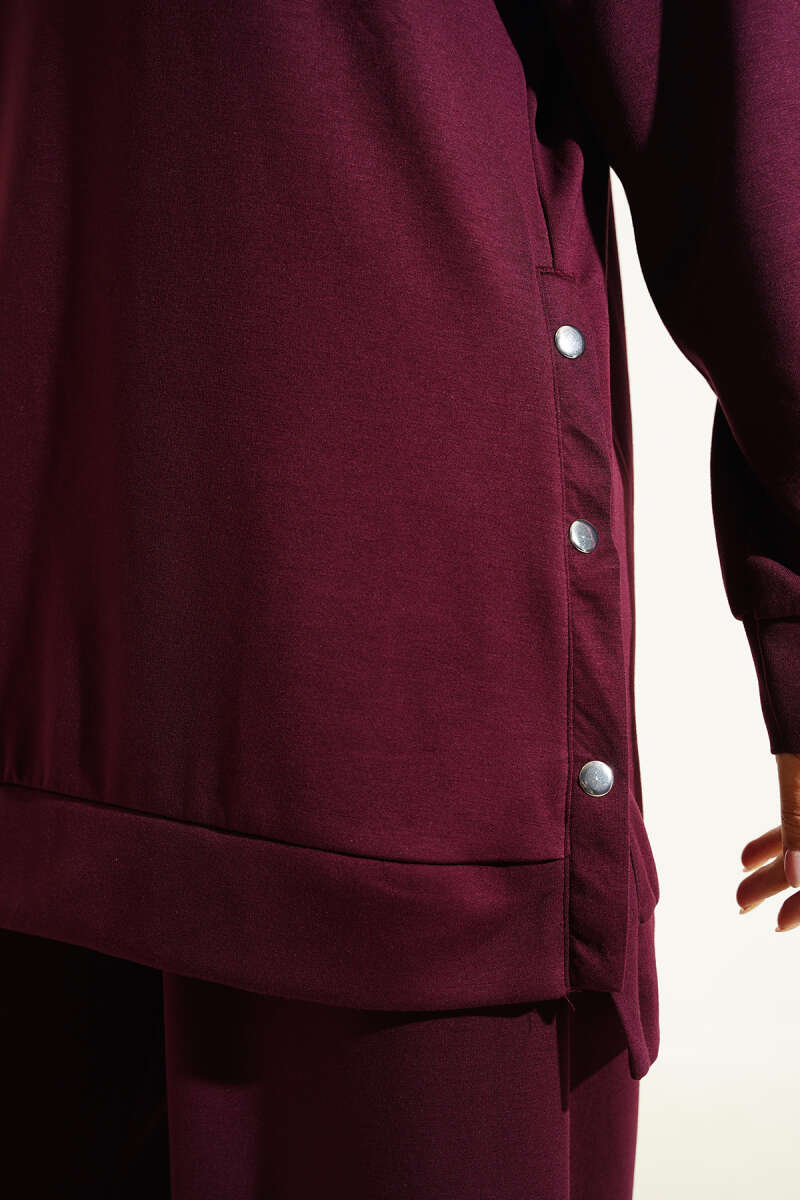 Two-Piece Set with Metal Snap Detail - Plum