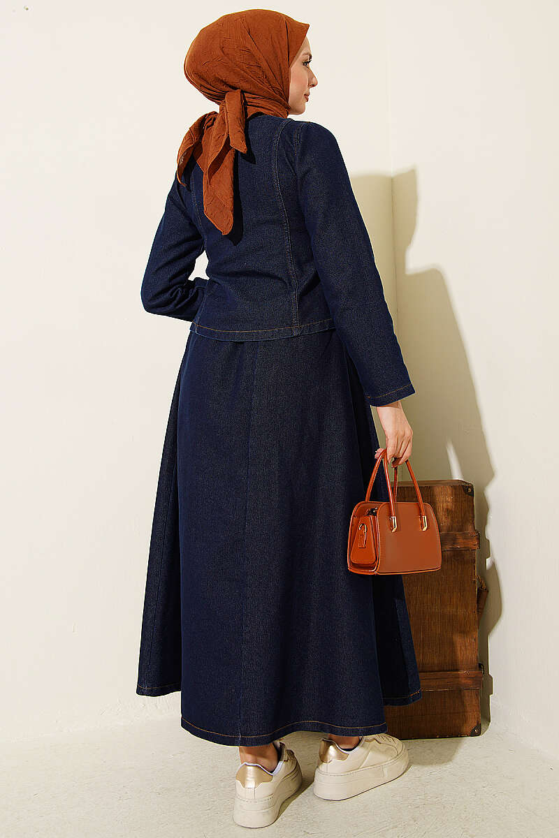 Denim Skirt Set with Metal Snap Buttons - Classic Denim