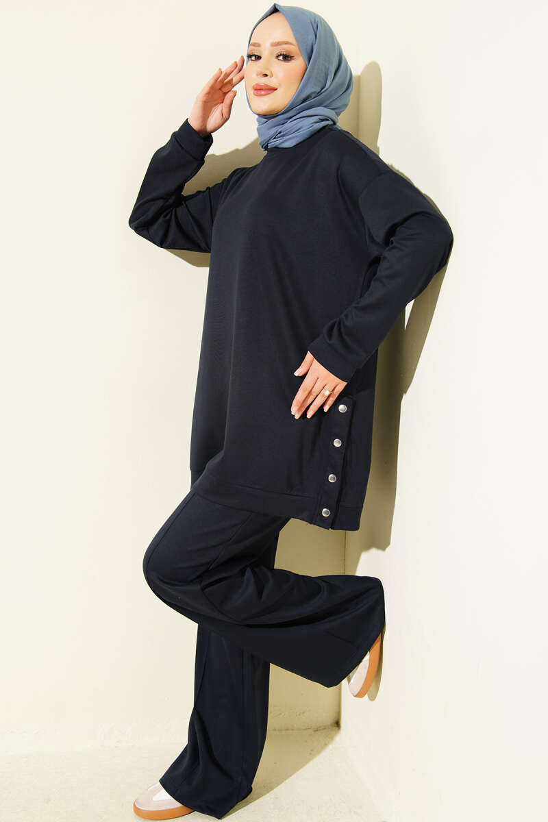 Basic Two-Piece Set with Metal Snaps - Navy
