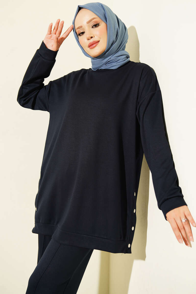 Basic Two-Piece Set with Metal Snaps - Navy