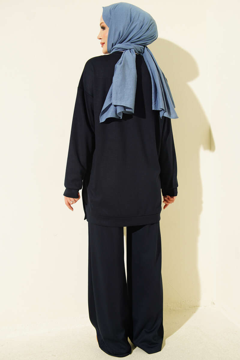Basic Two-Piece Set with Metal Snaps - Navy