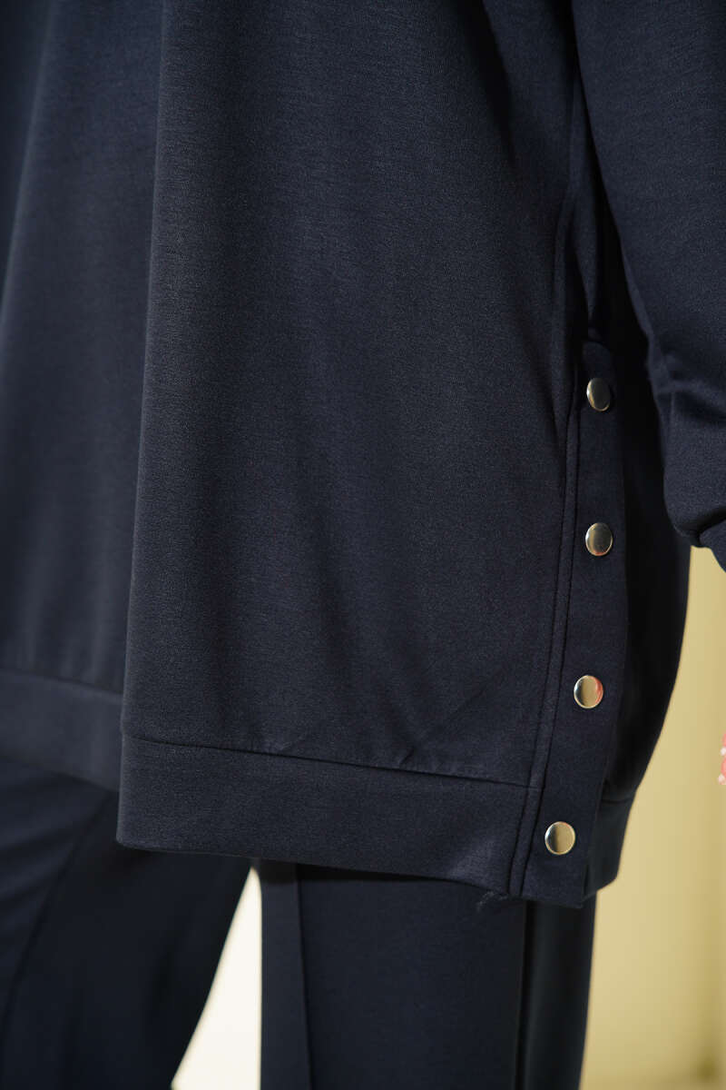 Basic Two-Piece Set with Metal Snaps - Navy