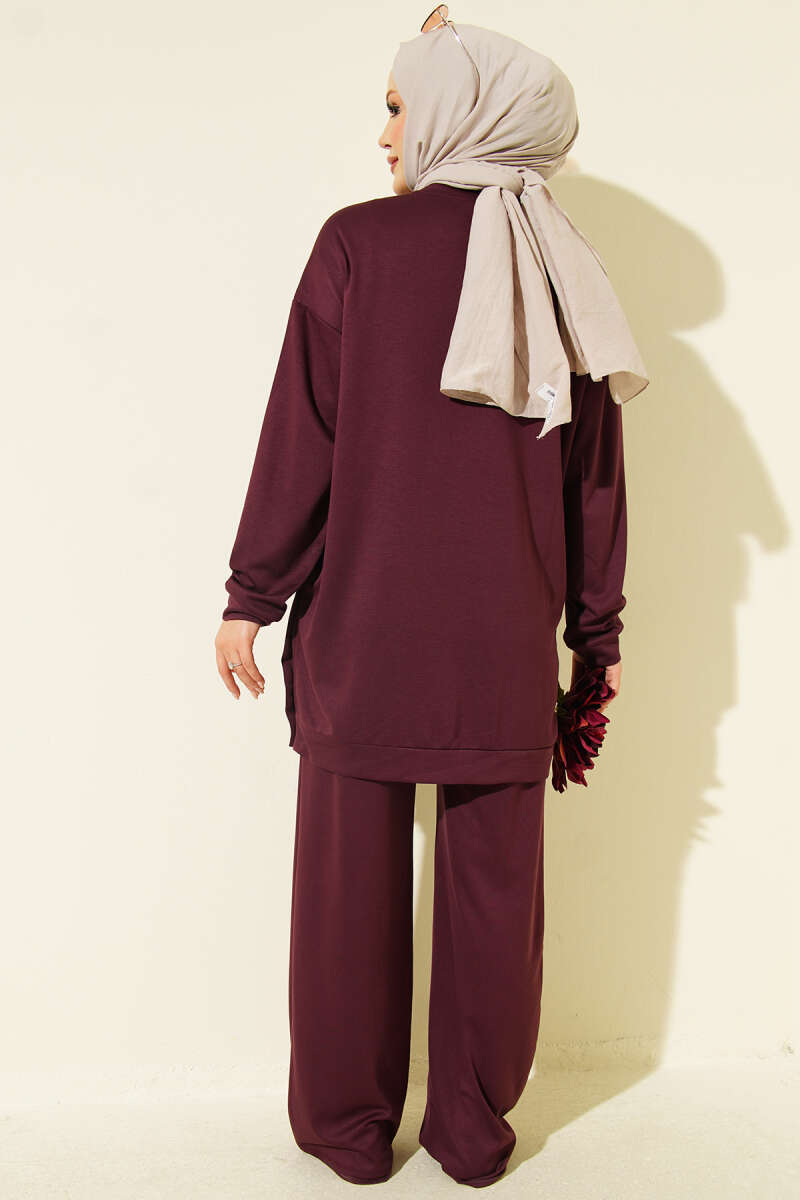 Basic Two-Piece Set with Metal Snaps - Plum