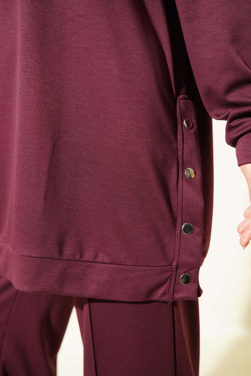Basic Two-Piece Set with Metal Snaps - Plum