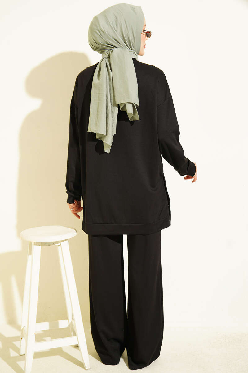 Basic Two-Piece Set with Metal Snaps - Black