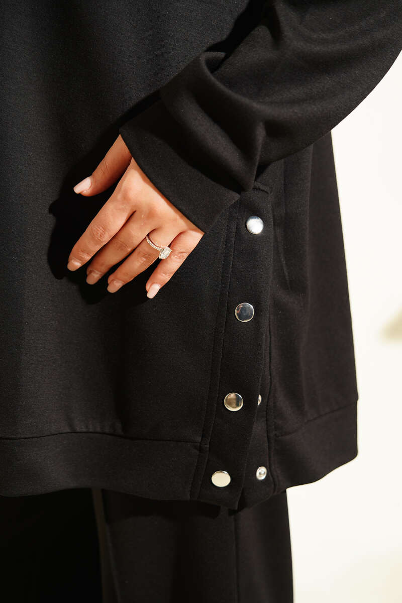 Basic Two-Piece Set with Metal Snaps - Black