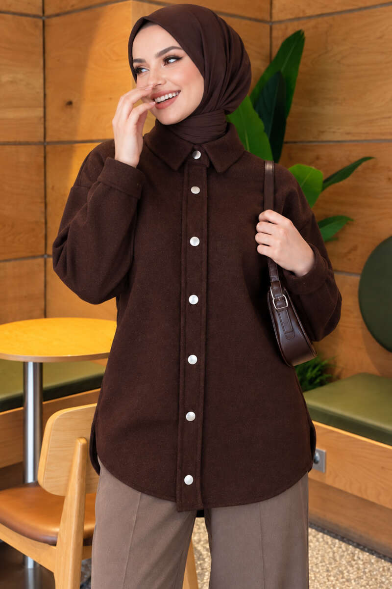 Metal Snap-Button Jacket - Dark Brown