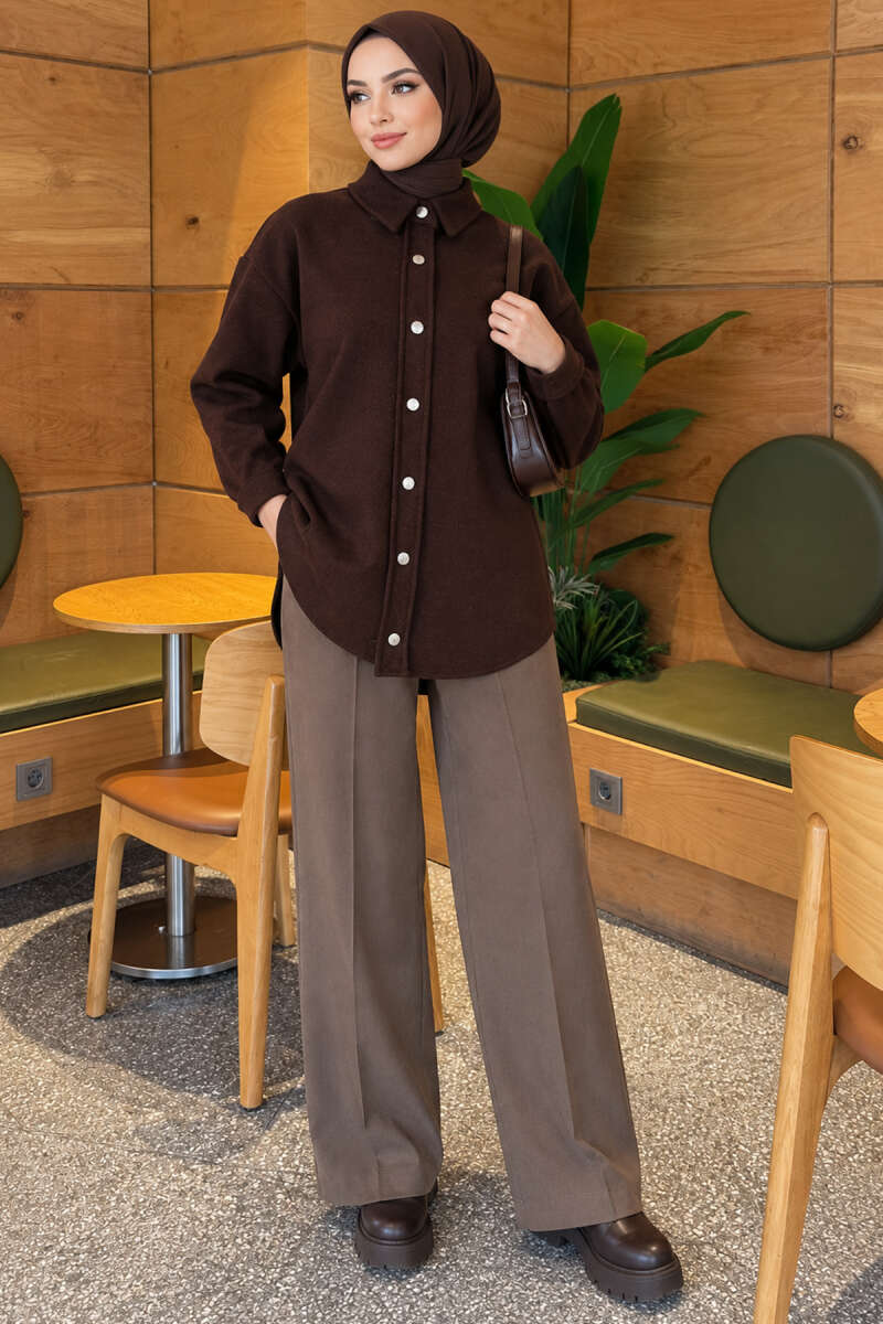Metal Snap-Button Jacket - Dark Brown