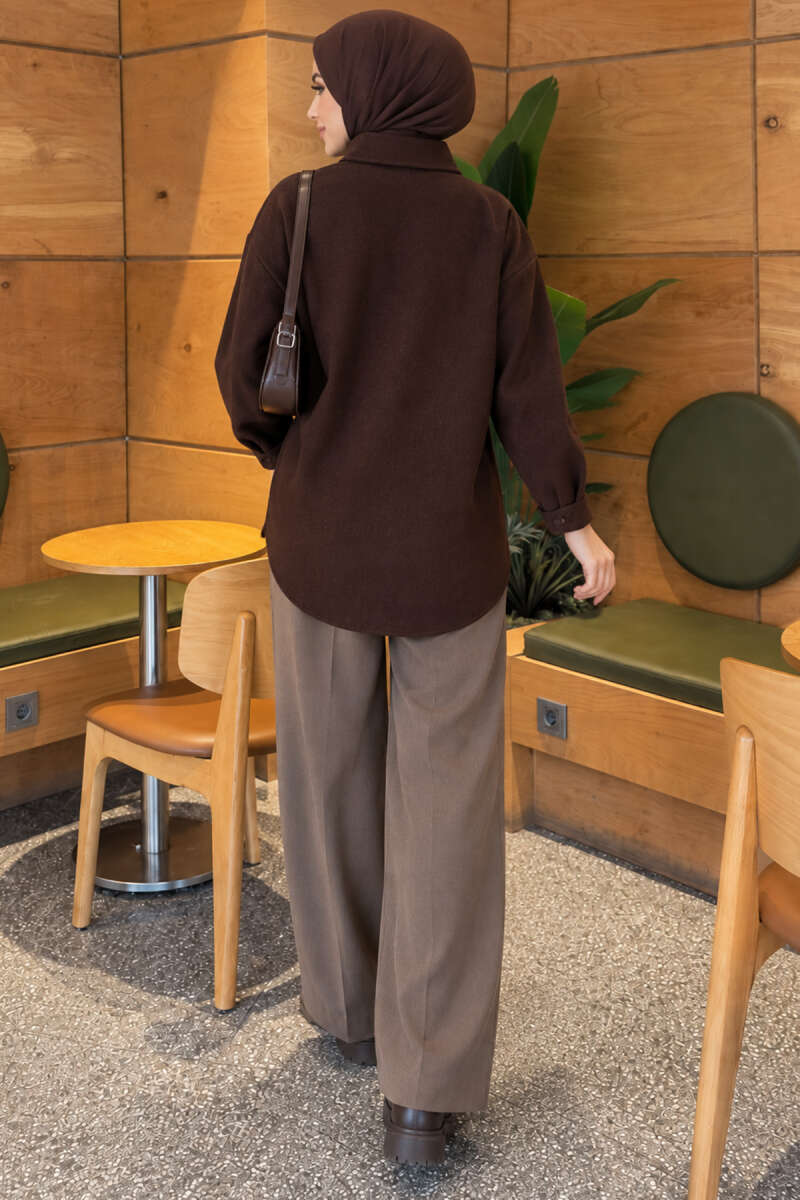 Metal Snap-Button Jacket - Dark Brown