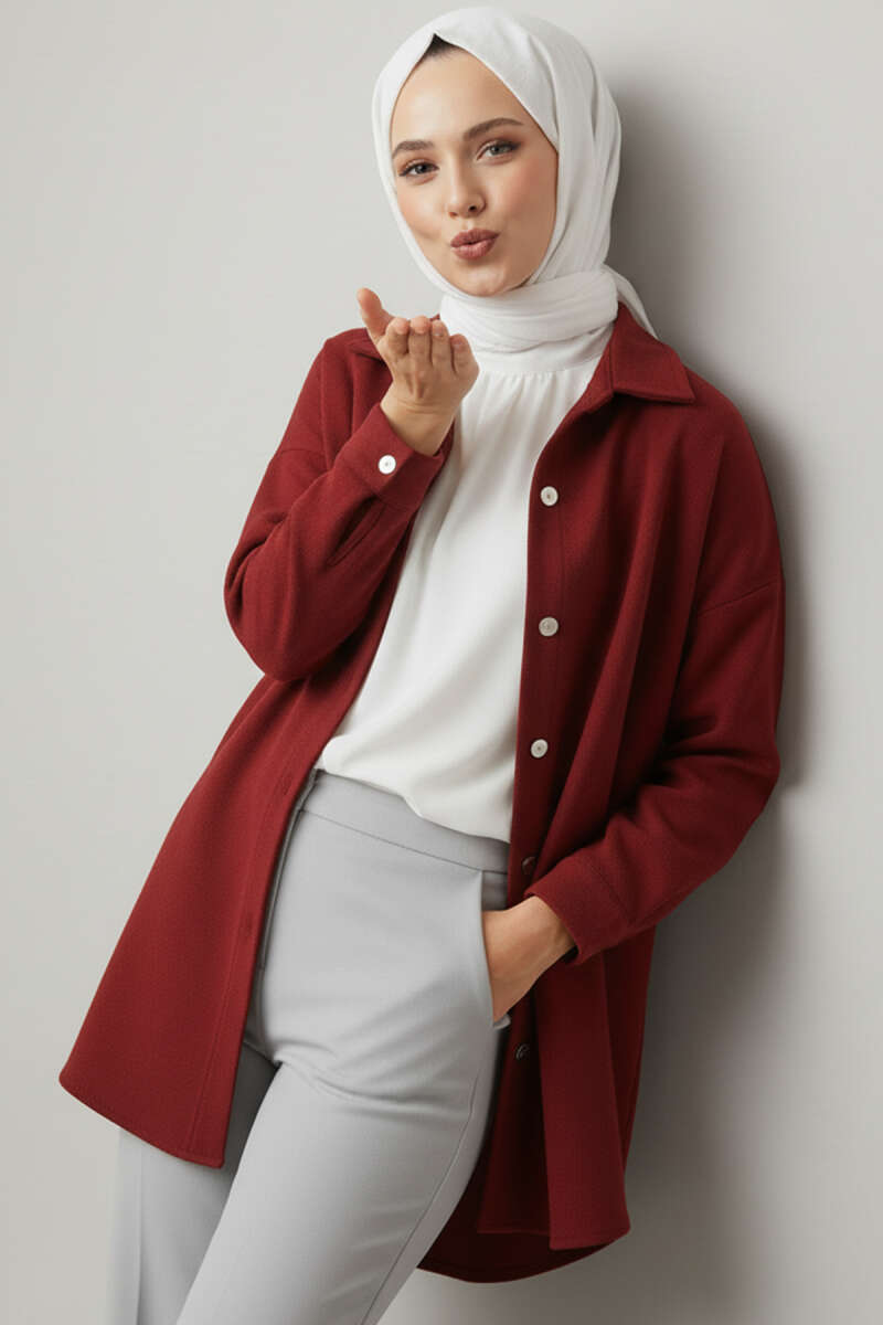 Metal Snap-Button Jacket - Burgundy