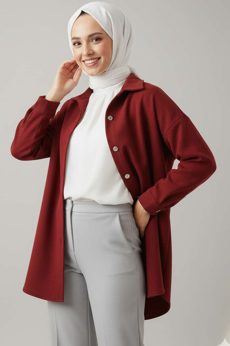 Metal Snap-Button Jacket - Burgundy