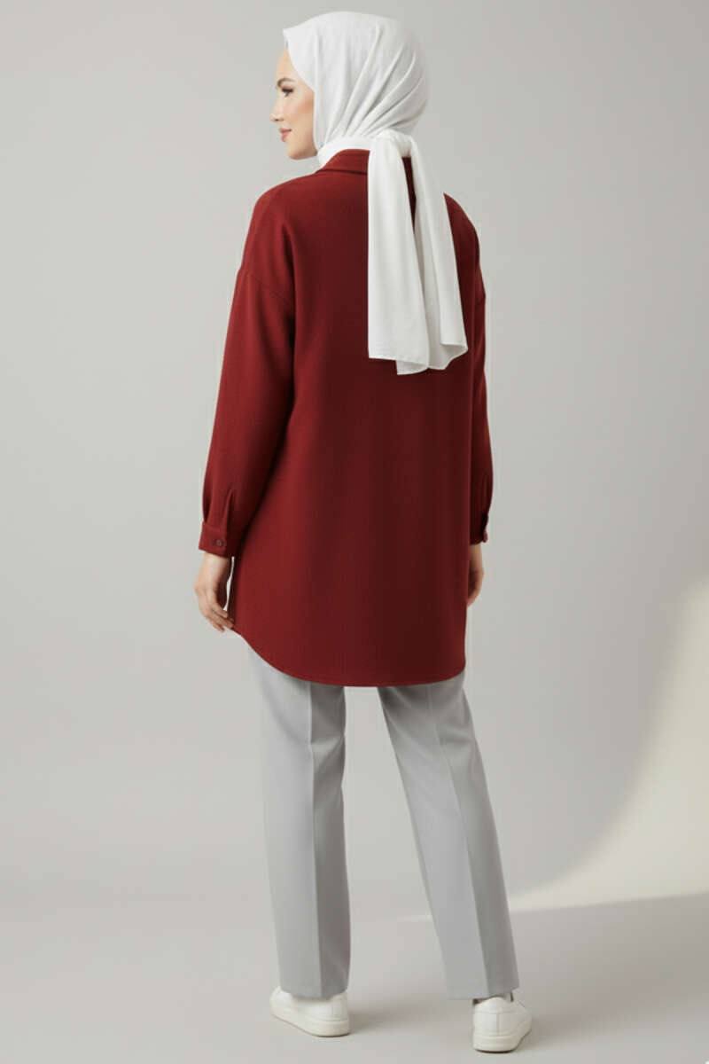 Metal Snap-Button Jacket - Burgundy