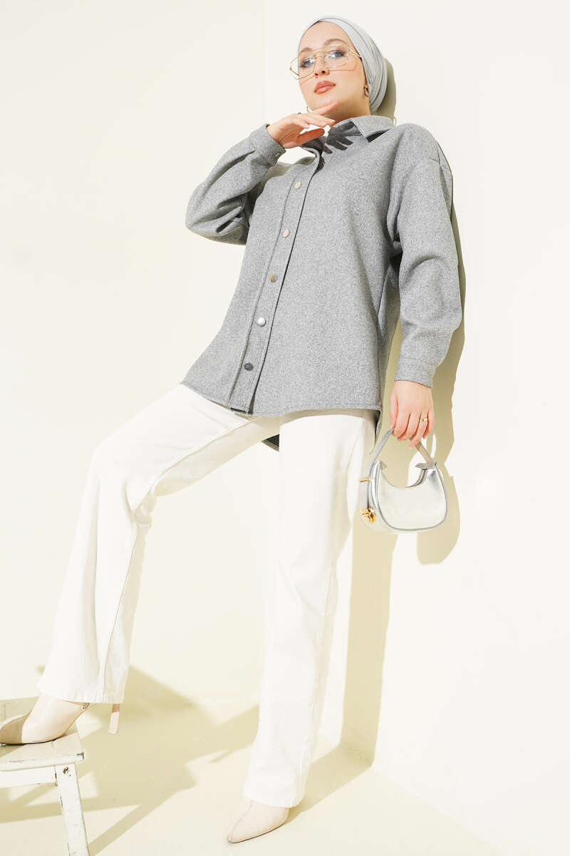 Metal Snap-Button Jacket - Smoke Grey