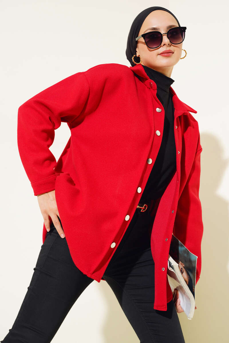 Metal Snap-Button Jacket - Red