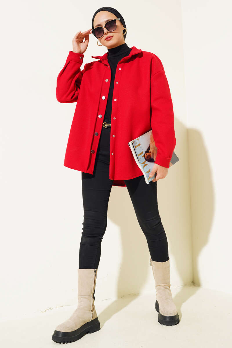 Metal Snap-Button Jacket - Red