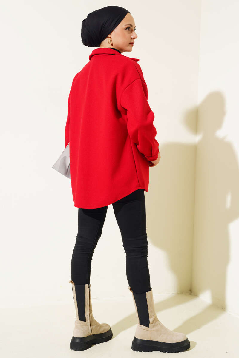 Metal Snap-Button Jacket - Red