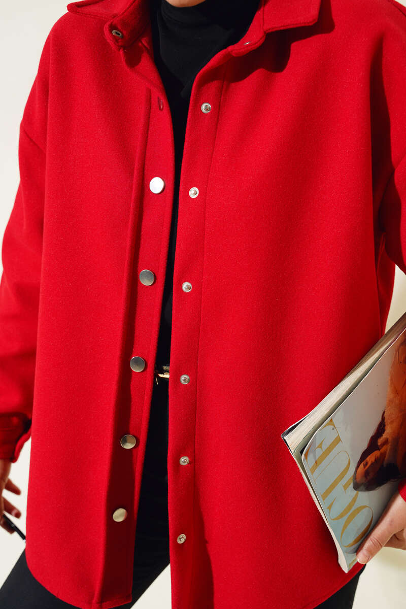 Metal Snap-Button Jacket - Red