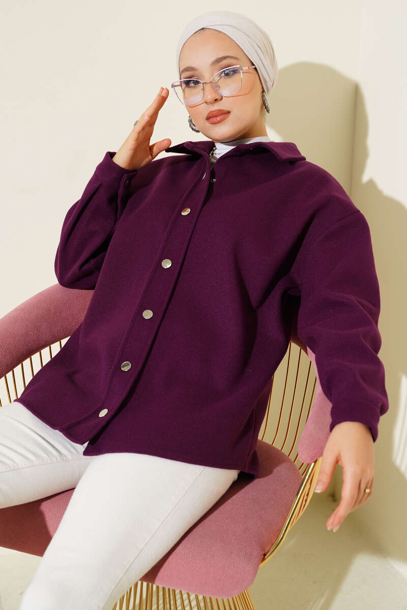 Metal Snap-Button Jacket - Purple