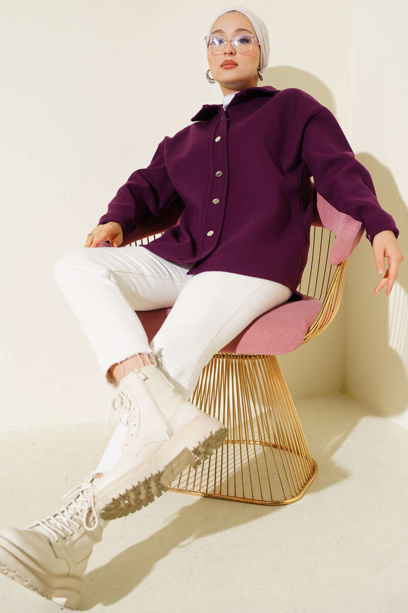 Metal Snap-Button Jacket - Purple