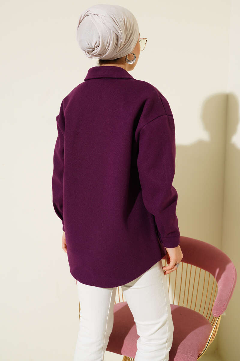 Metal Snap-Button Jacket - Purple