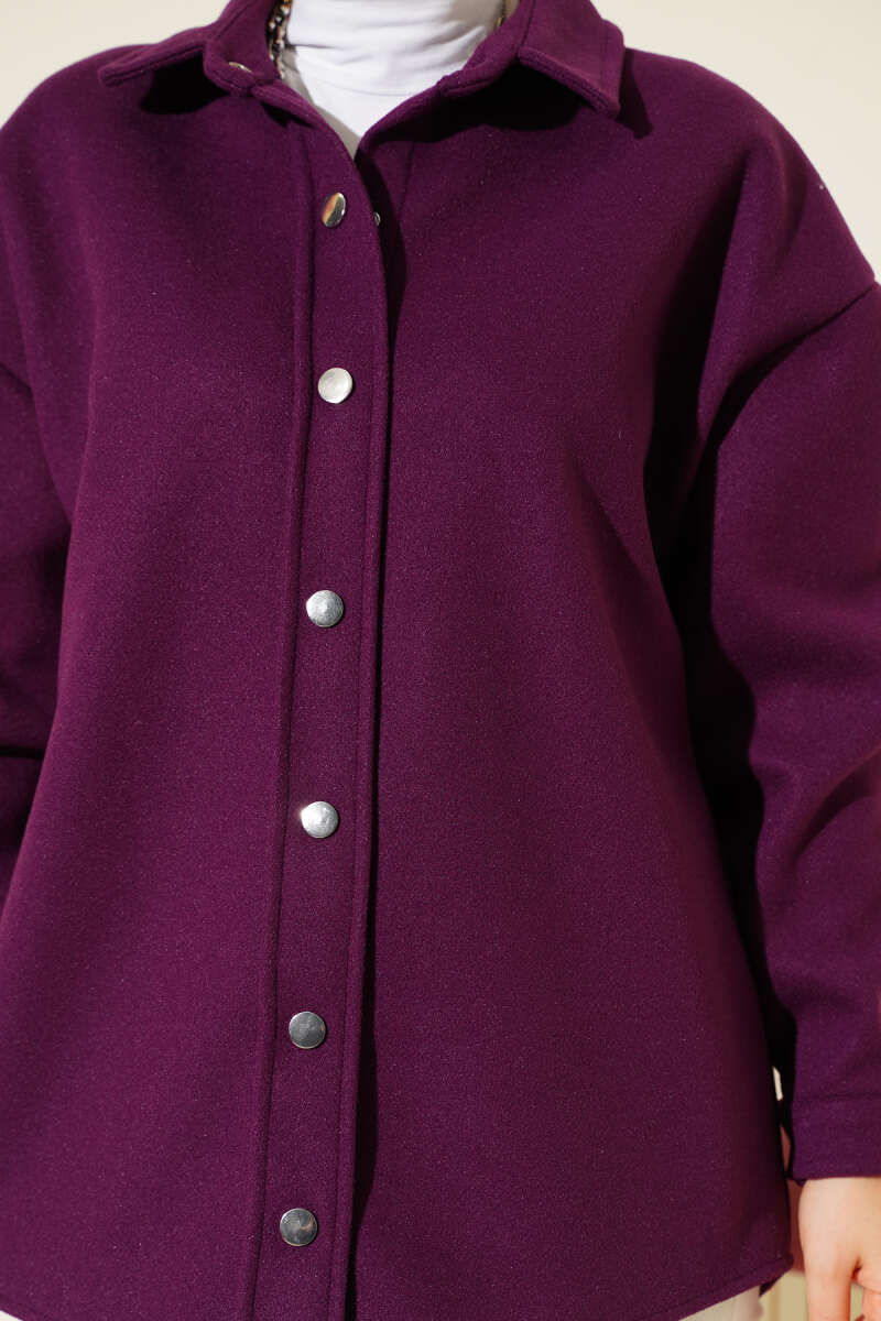 Metal Snap-Button Jacket - Purple