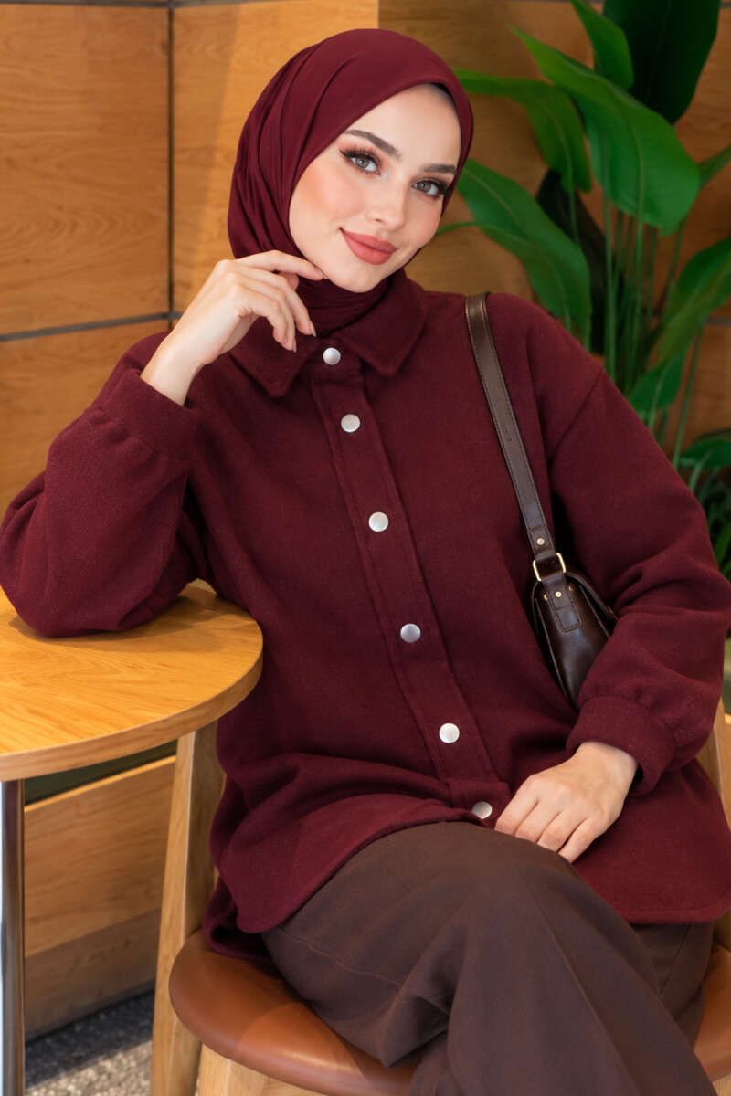 Metal Snap-Button Jacket - Plum