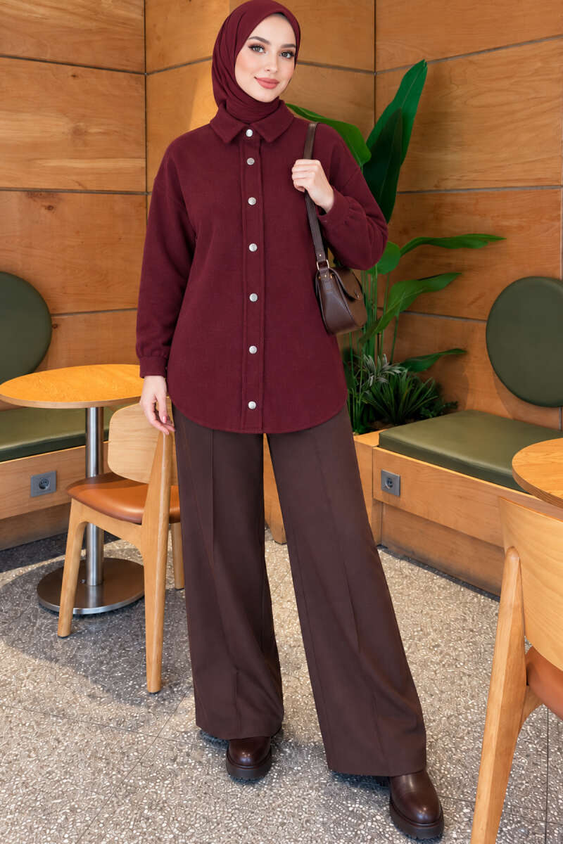 Metal Snap-Button Jacket - Plum