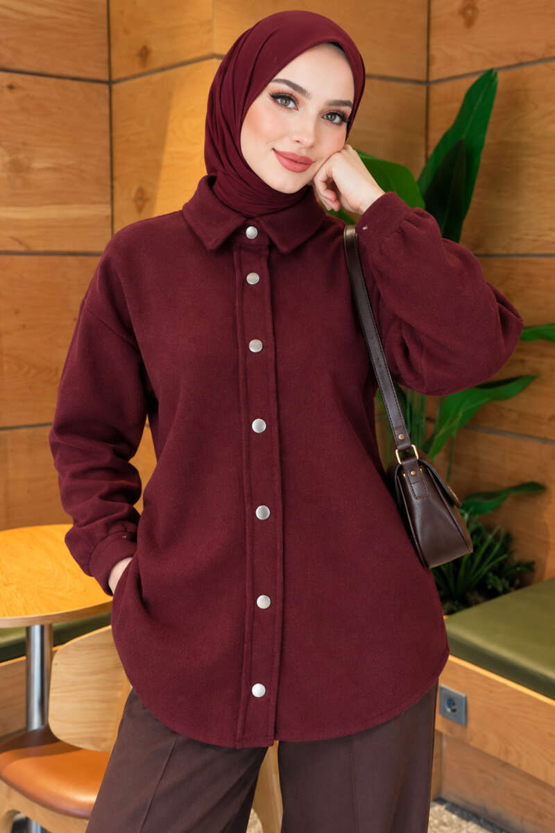 Metal Snap-Button Jacket - Plum