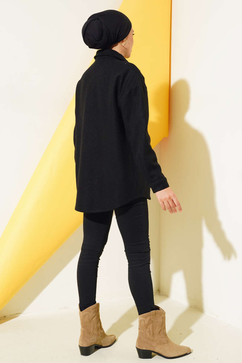 Metal Snap-Button Jacket - Black
