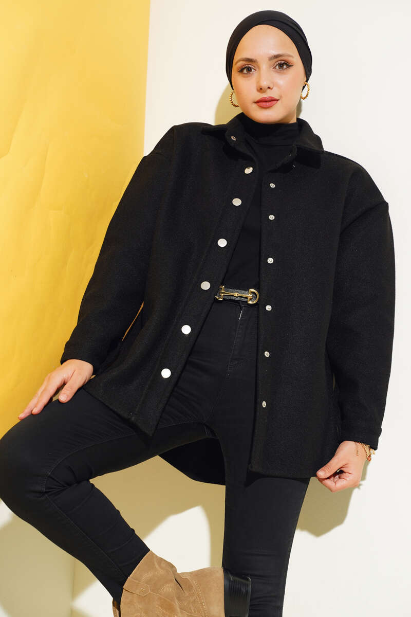 Metal Snap-Button Jacket - Black