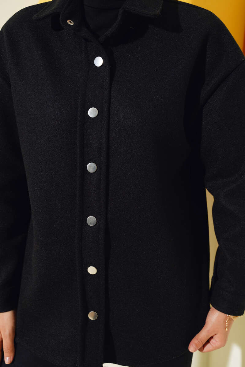 Metal Snap-Button Jacket - Black