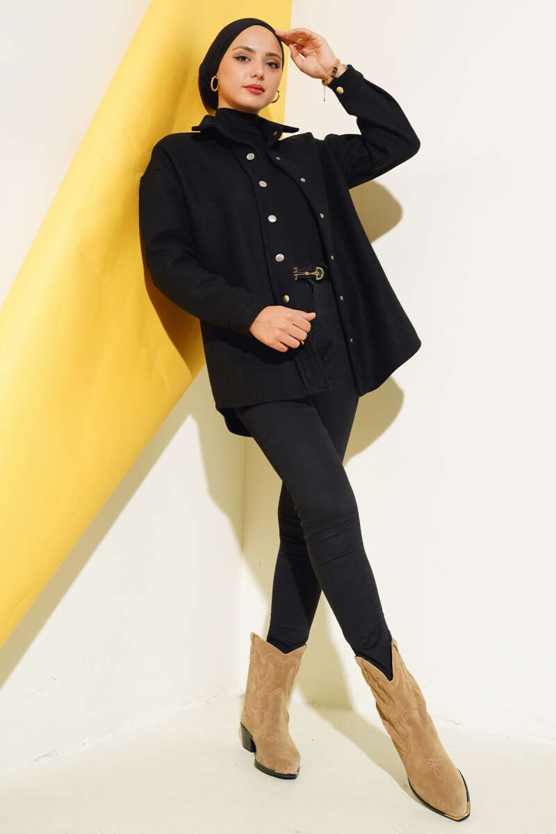 Metal Snap-Button Jacket - Black