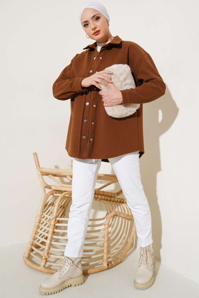 Metal Snap-Button Jacket - Tan