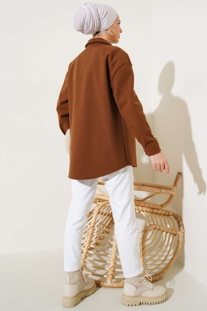 Metal Snap-Button Jacket - Tan