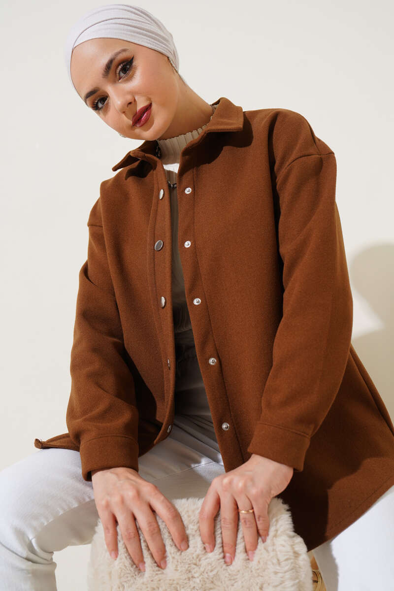 Metal Snap-Button Jacket - Tan
