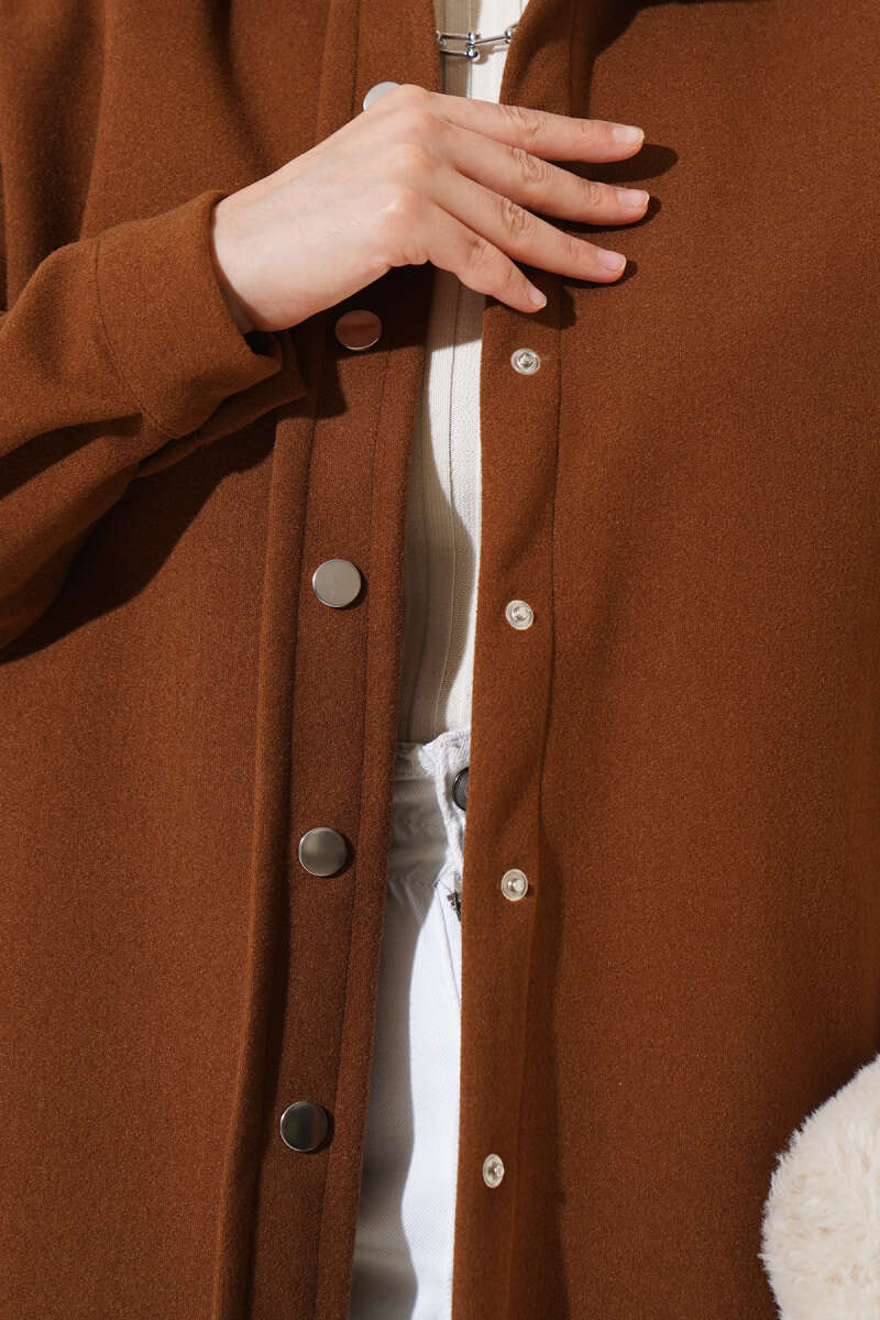 Metal Snap-Button Jacket - Tan