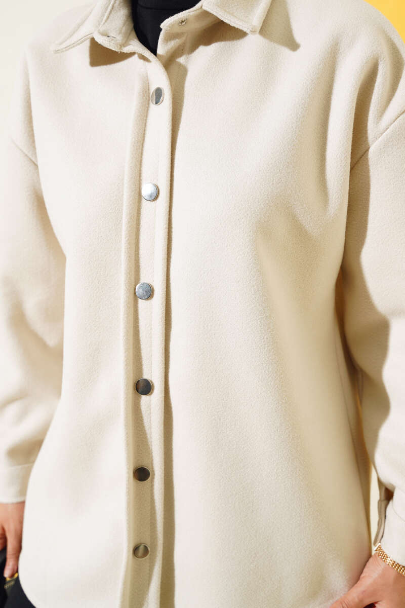 Metal Snap-Button Jacket - Stone