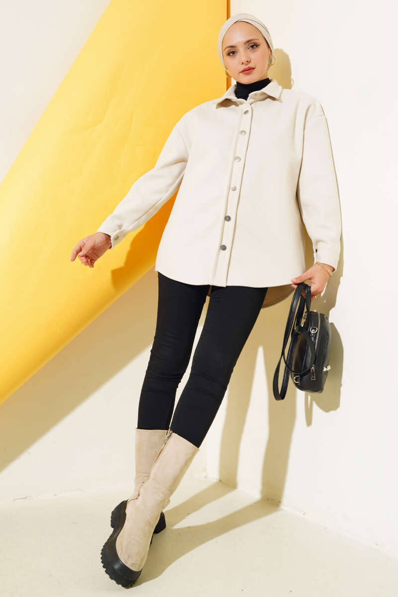 Metal Snap-Button Jacket - Stone