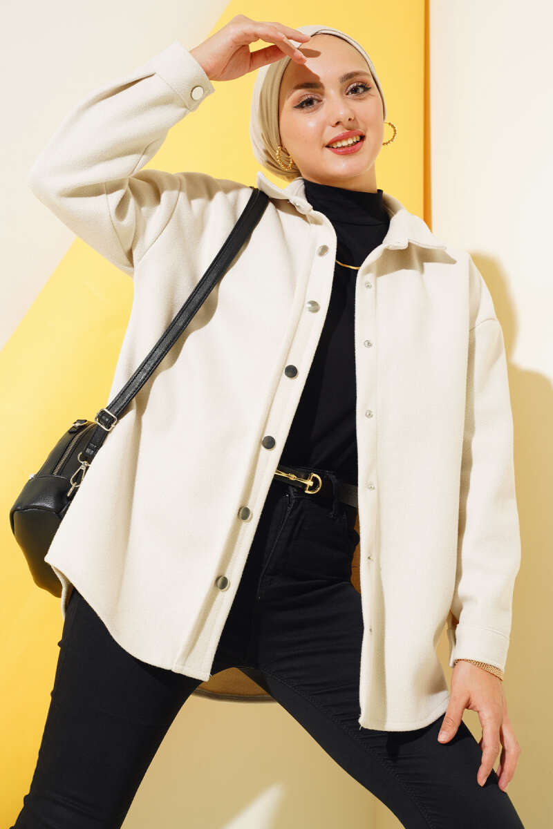 Metal Snap-Button Jacket - Stone