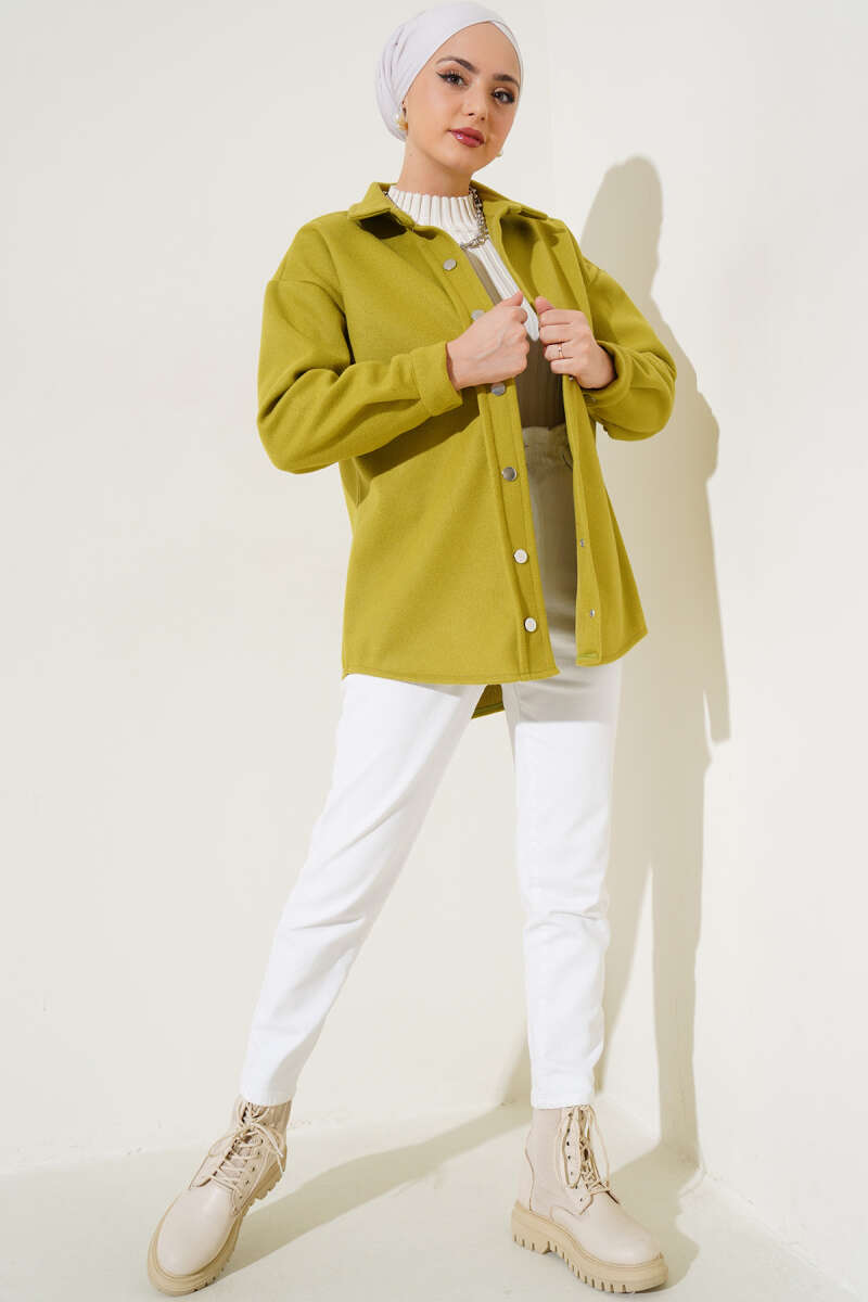 Metal Snap-Button Jacket - Olive