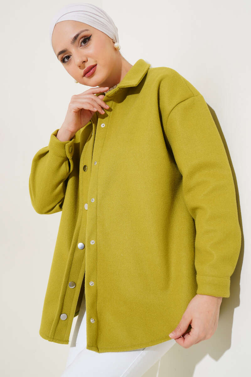 Metal Snap-Button Jacket - Olive