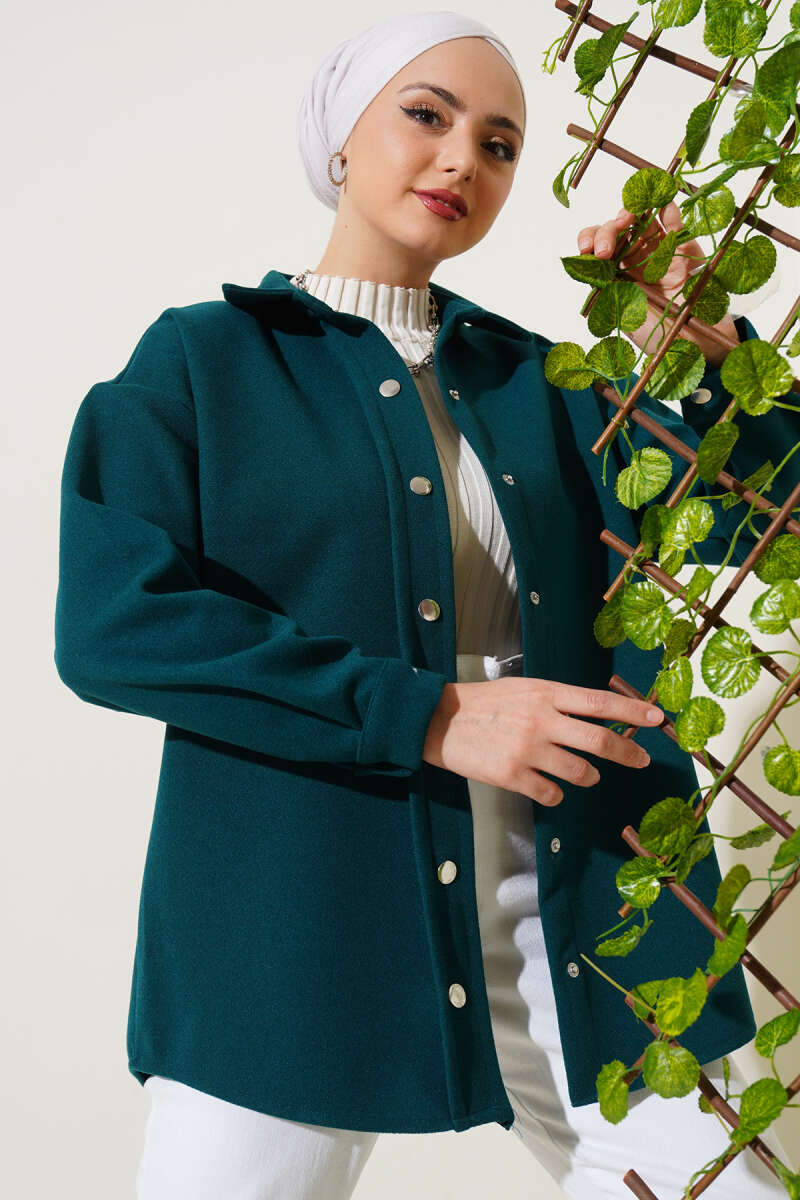 Metal Snap-Button Jacket - Emerald