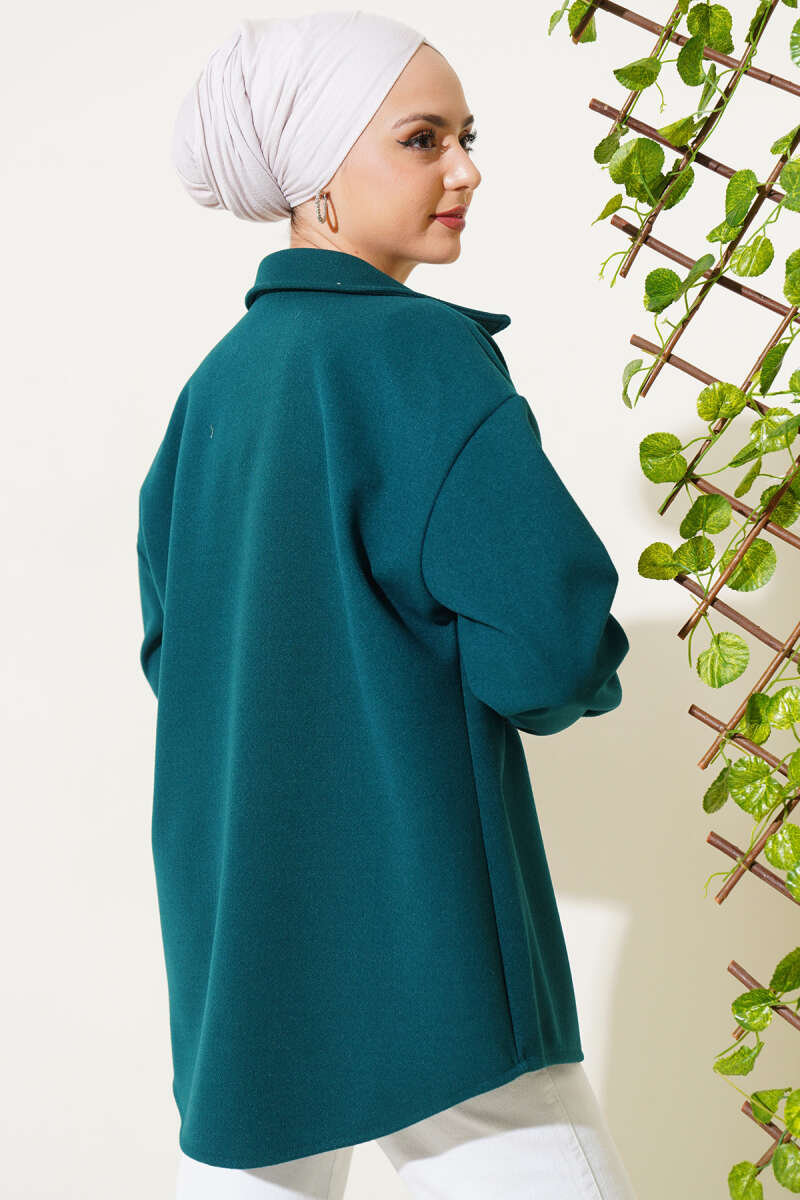 Metal Snap-Button Jacket - Emerald