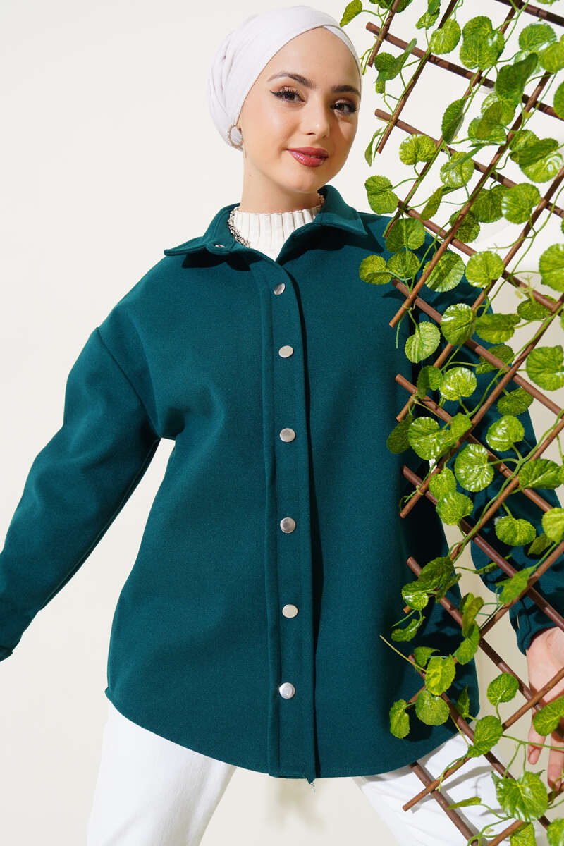 Metal Snap-Button Jacket - Emerald