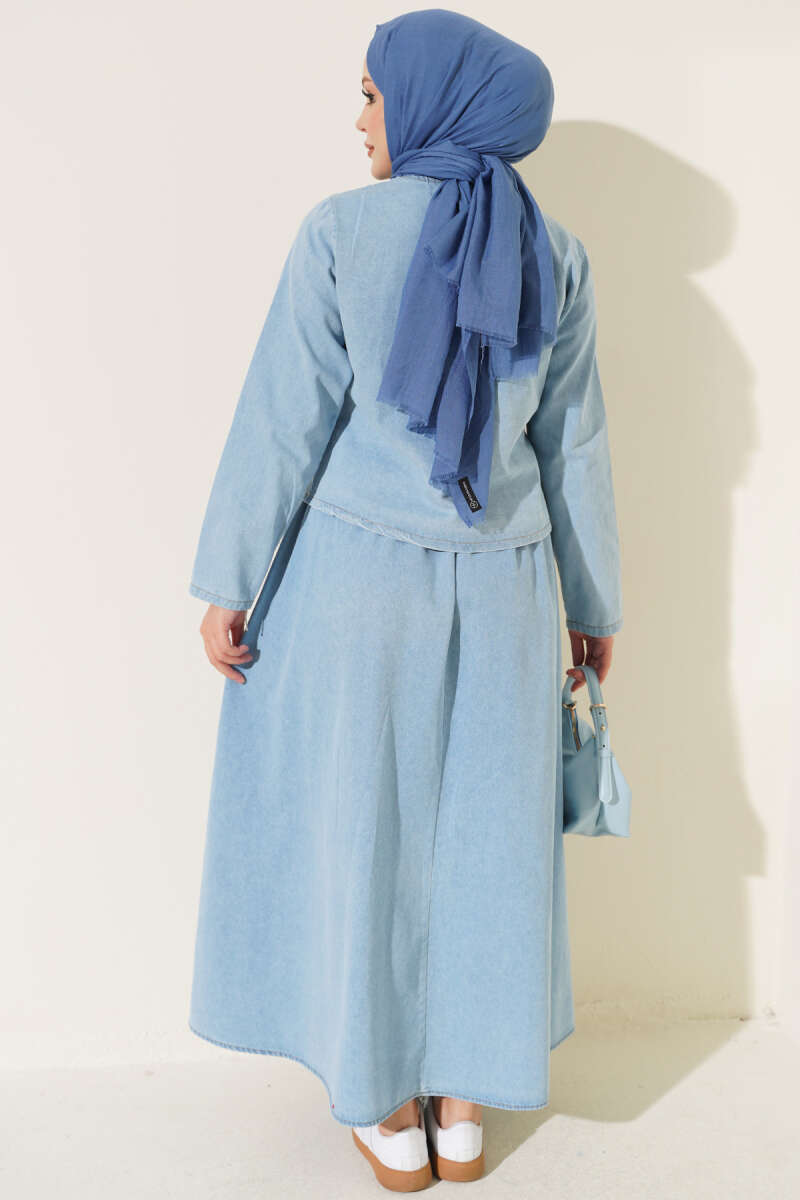 Two-Piece Skirt Set with Metal Snaps - Light Blue